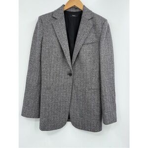 Theory Blazer Women’s 6 Gray Herringbone Wool Blend Button Front Abbot